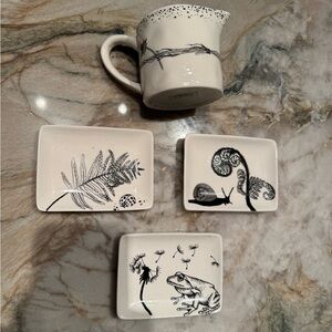 Three Tiny Tea Trays and a Creamer Cup with a Nature Theme